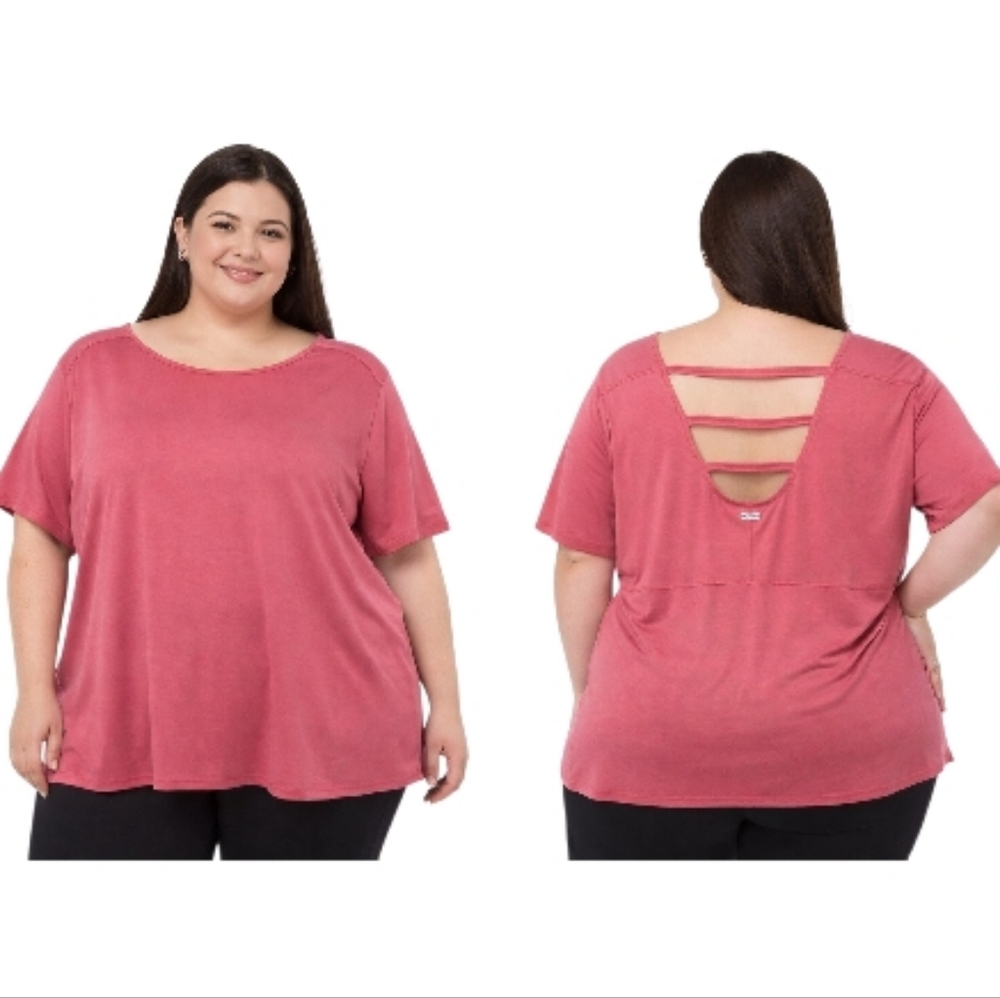 Columbia Coral Pink Open Back Active Tee 2X Plus Size Short Sleeve